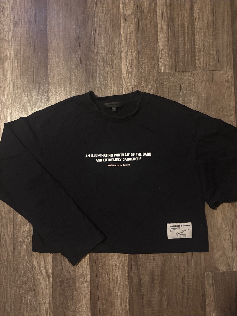 Black Graphic Cropped Sweatshirt with White Text